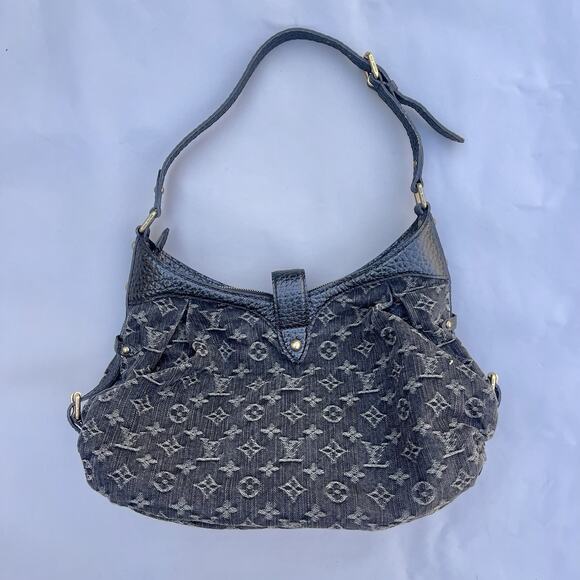 Louis Vuitton Mahina Shoulder Bag Black Denim Hobo Bag - Picture 8 of 16